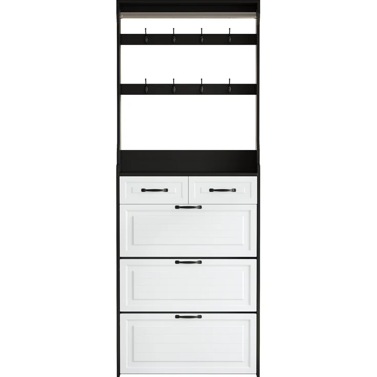 Schuhschrank mit 3 Klappen, 2 Schubladen, platzsparend, verstellbare Regale, Flur Organizer,Weiß & Schwarz – Bild 5