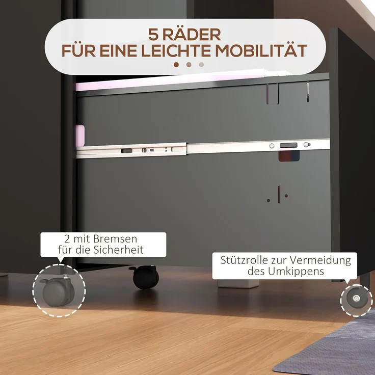 Vinsetto Rollcontainer Aktenschrank mit 2 Schubladen Druckschrank mit Rollen, (Büroschrank, 1 St, Bürocontainer), Stahl, 37 x 43,5 x 67,5 cm – Bild 7
