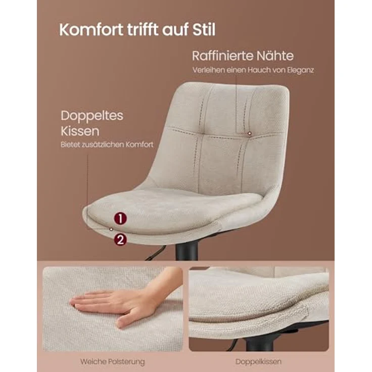 VASAGLE Barhocker 4er Set, Barstühle höhenverstellbar, drehbare Küchenhocker, mit Rückenlehne und Fußstütze, Esszimmer, Theke, Stahl, cremeweiß LJB495W02 – Bild 5