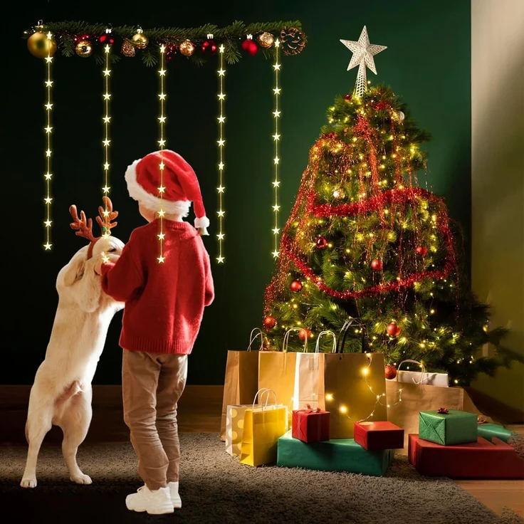 Salcar LED-Lichterkette LED Sternen Lichterkette Weihnachts LED Lichterkette Vorhang USB, 50 Warmweiße LED Sternen – Bild 7