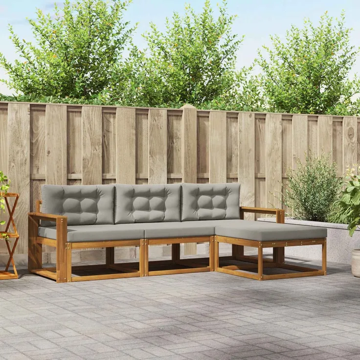 vidaXL Outdoor-Sofagarnitur 4 stk. 4-Sitzer Natur und Hellgrau 3367409