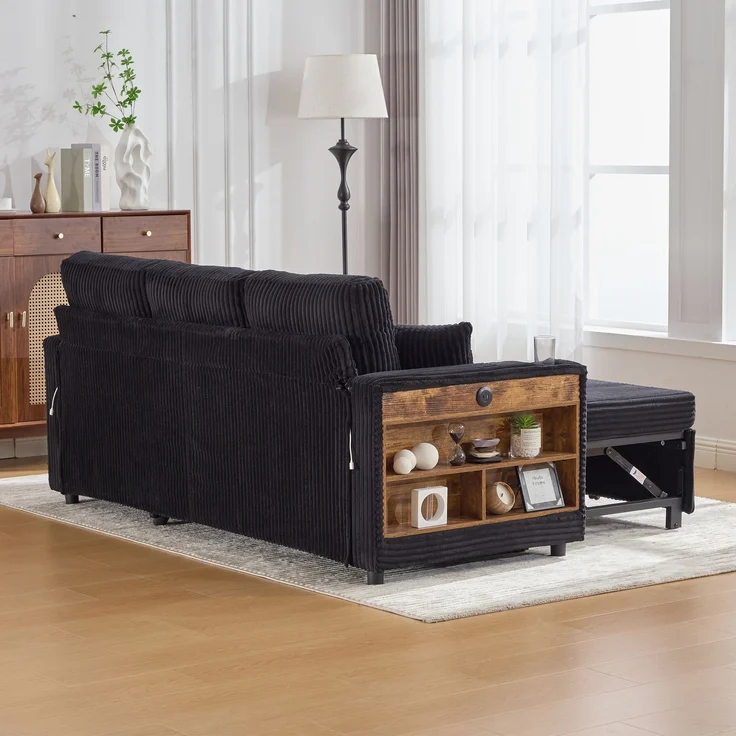 ZUBALIYA Sofa 144x85 cm, mit LED - Beleuchtung, mit USB - Anschluss, mit Stauraum, mit Ablageflächen, mit Ausziehbett – Bild 19
