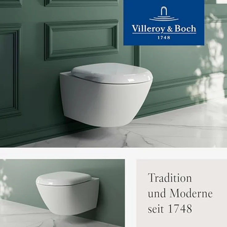 Villeroy & Boch Antao WC-Sitz - Toilettendeckel mit Absenkautomatik - Abnehmbarer, bruchsicherer Toilettensitz aus Duroplast - Original Ersatzteil - Klodeckel in D-Form - Weiß Alpin, glänzend – Bild 9