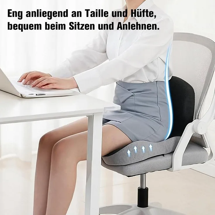 OSTWOLKE Sitzkissen Orthopädisches Sitzkissen mit Rückenlehne für Bürostuhl & Auto, Ergonomisches Memory-Schaum Sitzpolster Steißbeinkissen
