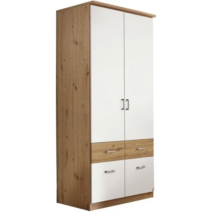rauch Drehtürenschrank BREMEN, Alpinweiß, Artisan Eiche Dekor, 2 Türen, 4 Schubladen – Bild 4