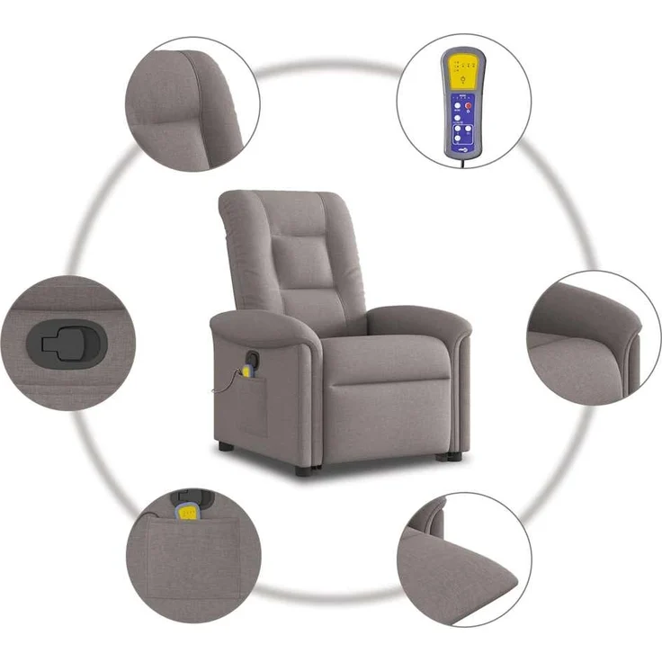 vidaXL Massagesessel mit Aufstehhilfe Taupe Stoff 3303271 – Bild 8