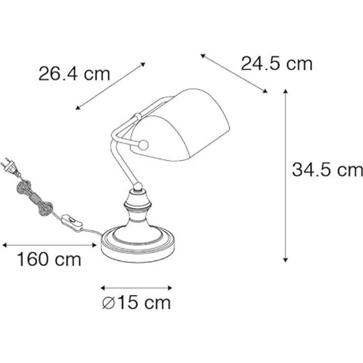 QAZQA Klassische Notarlampe schwarz mit Opalglas, Dimmbar, 34,5 cm Höhe – Bild 4