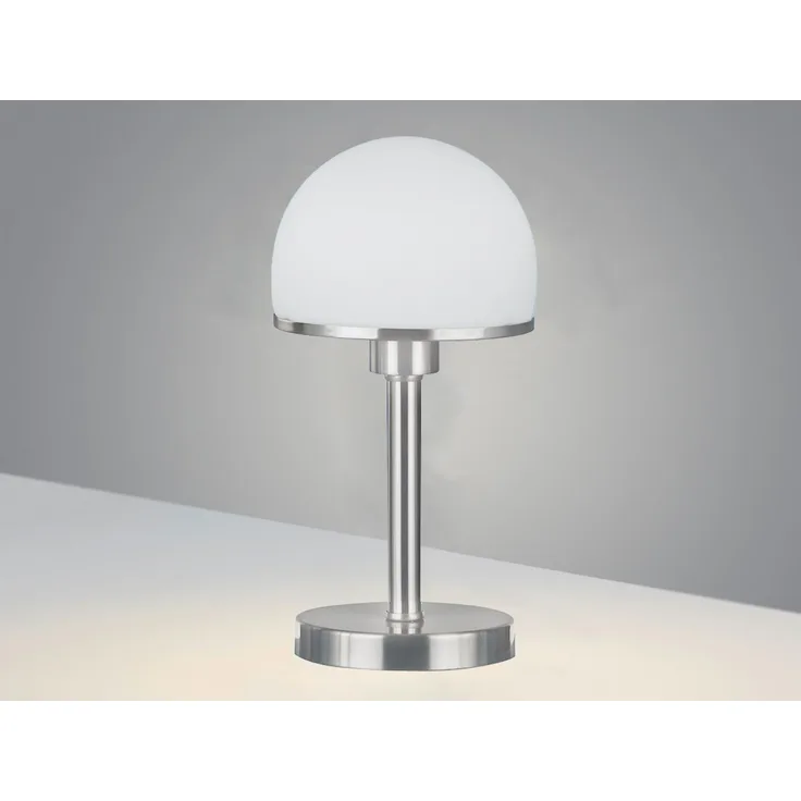 Tischleuchte JOOST II Silber Glasschirm Weiß - Touchfunktion, Höhe 39cm