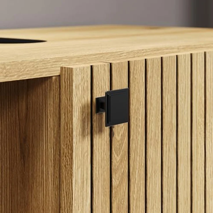 trendteam smart living - PureBliss - Waschbeckenunterschrank - Eiche - Waschtisch mit 3 offenen Fächern - (BxHxT) 90 x 79 x 53 cm - Badezimmerschrank mit Rillenoptik - edle Metallgriffe – Bild 9