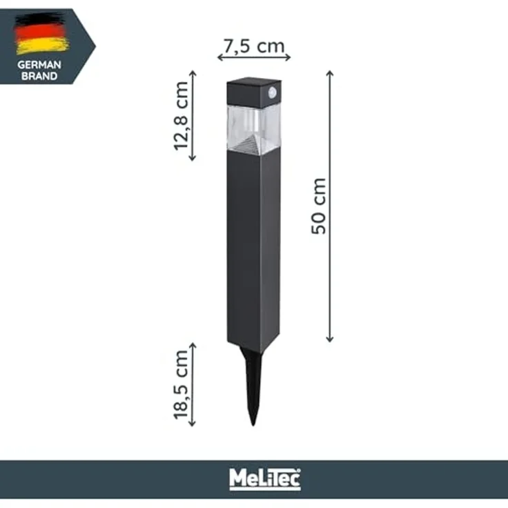 MeLiTec Solar Gartenleuchte rund/ eckig mit Bewegungsmelder, Edelstahl silber / anthrazit : Anthrazit : Eckig – Bild 5