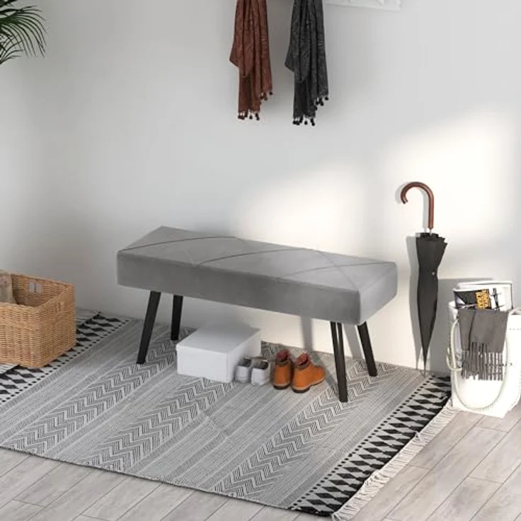 HOMCOM Polsterbank Sitzbank mit X-Muster, in Samtoptik, bis 120 kg Belastbar (Flurbank, 1-St, Bettbank), für Schlafzimmer, 100 x 36 x 45 cm, Grau – Bild 9