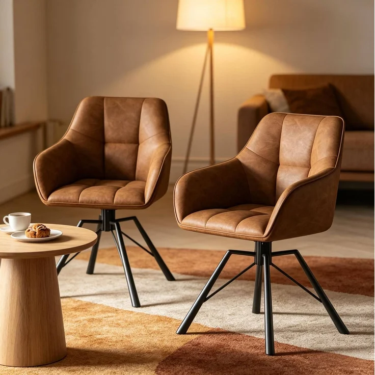 Esszimmerstuhl 57x41x82,5 cm im 2er-Set, drehbar mit Armlehnen und breitem Sitz – Bild 3
