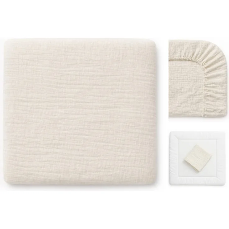 Wickelauflagenbezug 100% Baumwolle Musselin Bezug für Wickelauflage 85x75 und 75x75 cm – weicher Wickeauflagenüberzug, atmungsaktiv & waschbar CREME