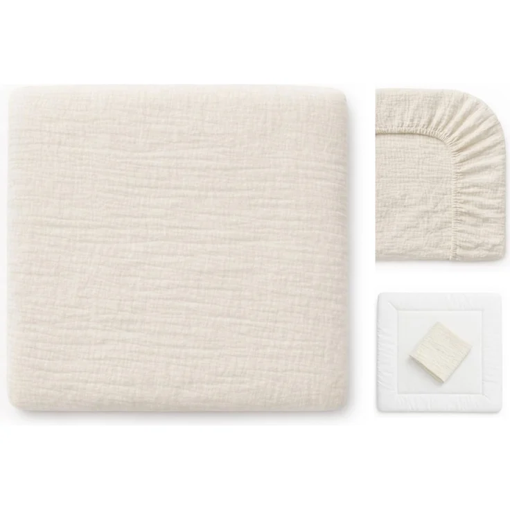 Wickelauflagenbezug 100% Baumwolle Musselin Bezug für Wickelauflage 85x75 und 75x75 cm – weicher Wickeauflagenüberzug, atmungsaktiv & waschbar CREME – Bild 1