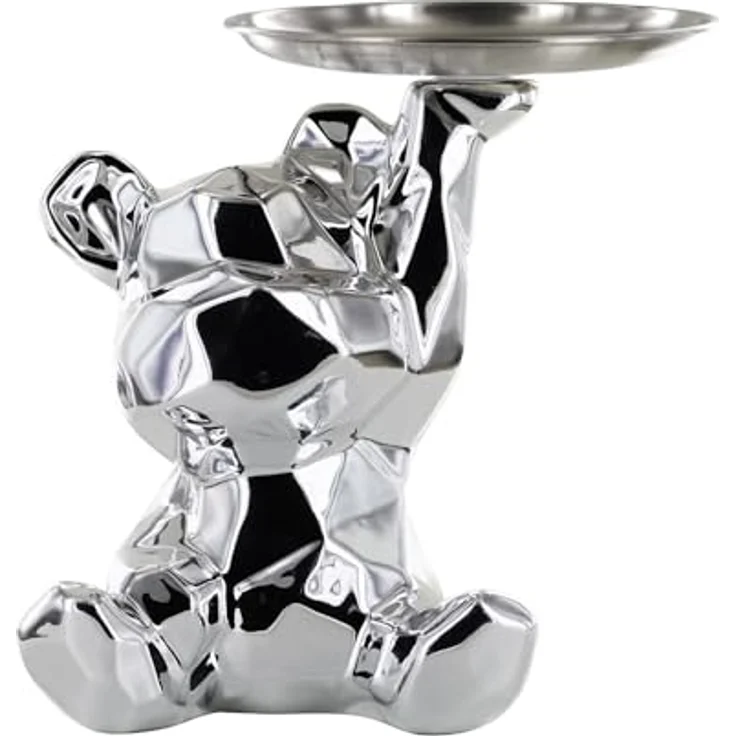HOME DECO FACTORY Bären-Statue Schale Resin Einzigartig Silber | Resin, Bären-Statue mit Ablageschale, einzigartiges praktisches Design, Dekoration, Wohnzimmer oder Flur, Silber – Bild 2
