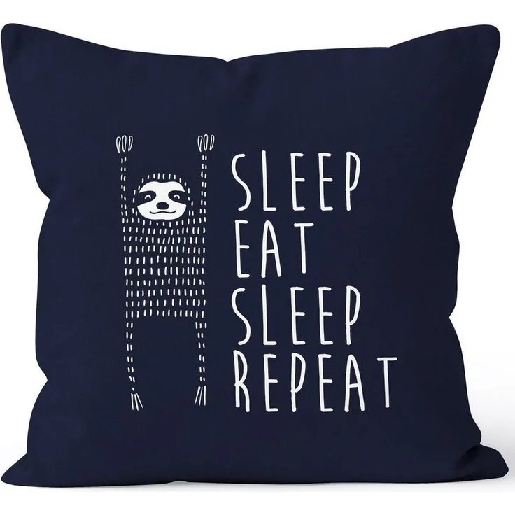 MoonWorks Dekokissen lustiger Kissenbezug Sleep eat Sleep Repeat Faultier 40x40 Baumwolle Moonworks®