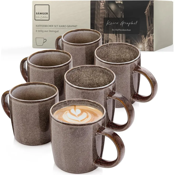SÄNGER Kaffeebecher Set Kairo Graphit - 6 teilig aus Steingut