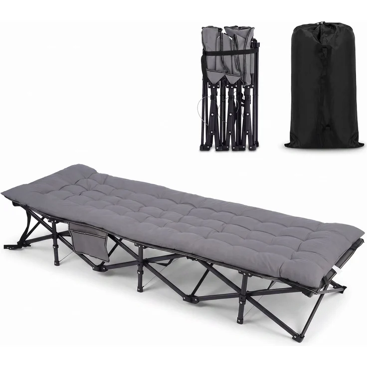 Sekey Campingbett bis 250kg, Feldbett mit abnehmbare Perlschaum-Matratze, Klappbett mit Seitentasche & 14 Stützpunkten 190cm – Bild 1