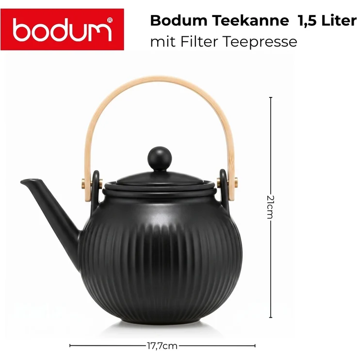 Bodum Duoro Teekanne 1,5 Liter Teepresse aus Porzellan und Edelstahlfilter – Bild 3