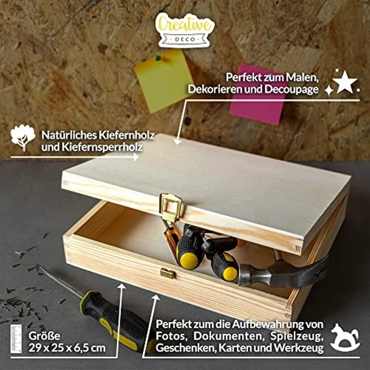 Creative Deco Holzkiste Holzkiste mit Deckel und Schloss, Erinnerungsbox – Bild 4