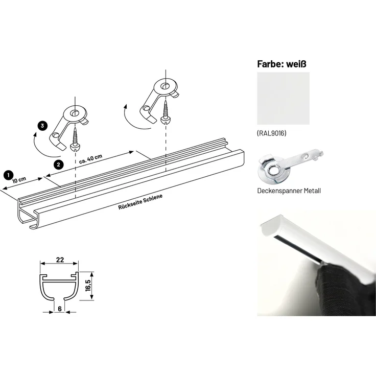 Deco-Raum® Gardinenschiene Innenlauf Round | Länge: 360cm | Material: Aluminium | Farbe: Weiß – Bild 2