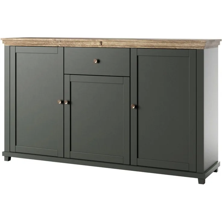 Lomadox Sideboard EPSOM-83, grün mit Lefkas Eiche Nb. Knopfgriffe messingfarben 160/93/42 cm