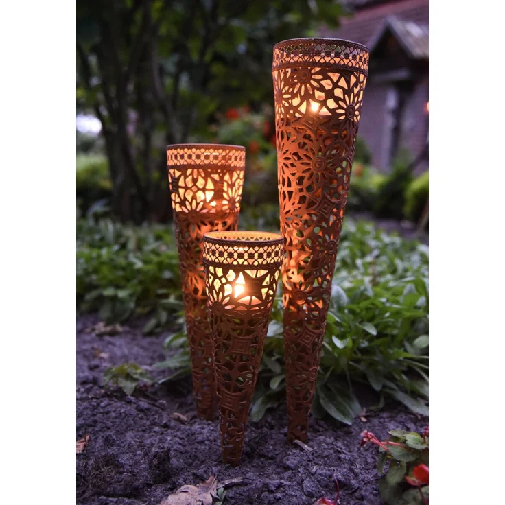 Kerzenhalter 3er Set in Rost-Optik aus Stahl und Glas – Bild 3