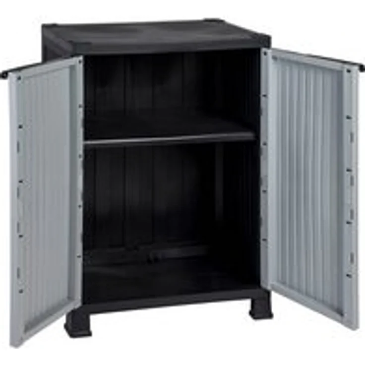 Kreher Mehrzweckschrank 'MADERA' im Rattan Design mit 1 Einlegeboden (Schwarz/Grau) Rattan Design, Pflegeleichtes Material, Langlebig, UV-beständig – Bild 6
