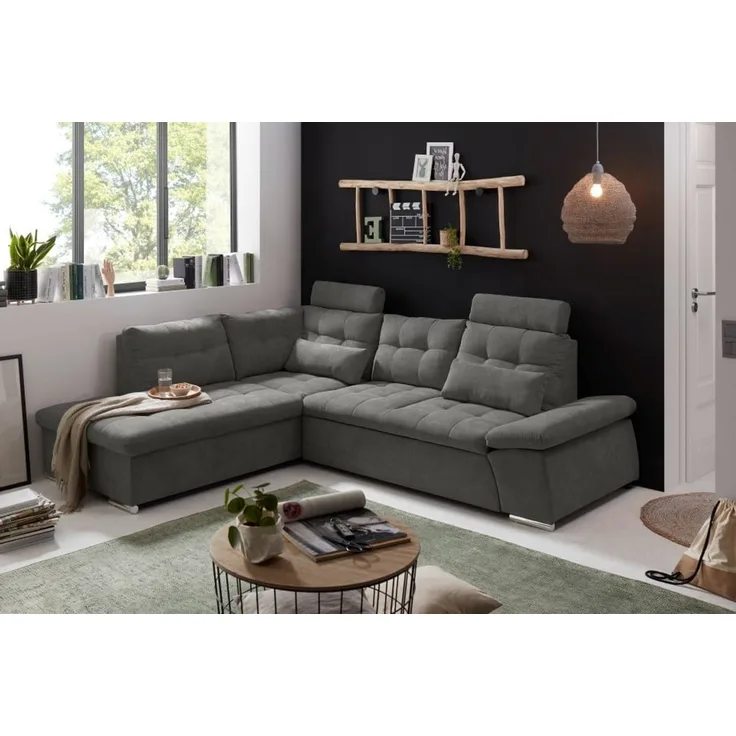Ecksofa Nalo Couch Schlafcouch Bettsofa Schlafsofa Sofabett Funktionssofa ausziehbar braun-schwarz Ottomane links L-Form