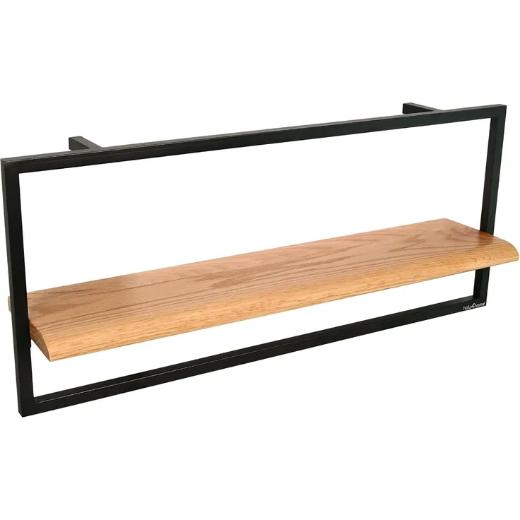 Wandregal - Eiche natur mit Baumkante, schwarz gerahmt - 70 x 30 x 15cm