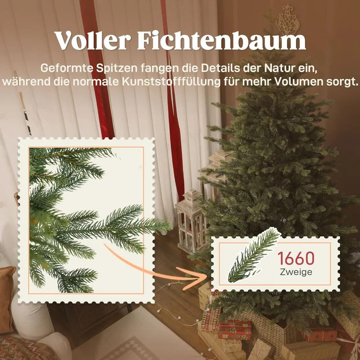 HOMCOM Künstlicher Weihnachtsbaum realistisches Aussehen, flammenhemmend, Tannenbaum, für Weihnachtsfest, Indoor, Grün – Bild 4