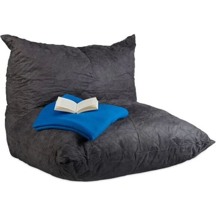 Sitzsack XXL, mit Lehne, Polyester mit Velourleder-Optik, Dunkelgrau, 75 x 100 x 90 cm – Bild 1