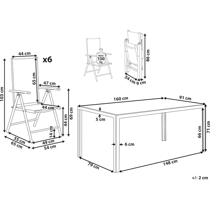Gartentisch Set CATANIA Metall 160x91x71 cm Grau – Bild 3