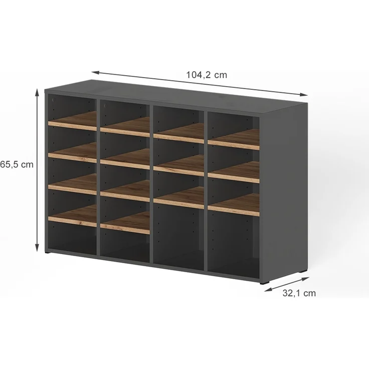 Schuhschrank Lysander Anthrazit/Goldkraft Eiche 104.2 x 65.5 cm mit 18 offenen Fächern Vicco – Bild 2