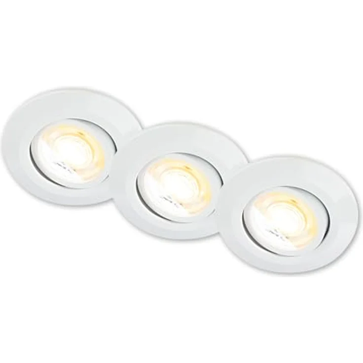 BRILONER - 3er Set LED Einbaustrahler 230V Gehäuse 50% recycelt, Dimmbar, Schwenkbar, Ra90, Farbtemperaturwechsel, LED Spot, flach, Deckenspots, Einbauleuchten, 68mm, 90x24mm (DxH), Weiß – Bild 1