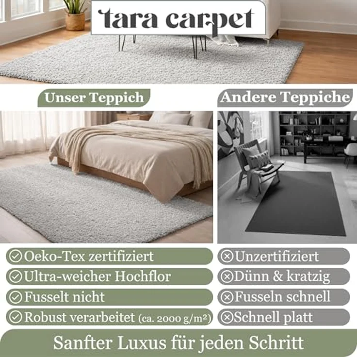 TaraCarpet Langflor-Teppich Venezia Shaggy, rechteckig, Höhe: 35 mm, Hochflor Shaggy Uni Grau Wohnzimmer Schlafzimmer 120x170 cm – Bild 9