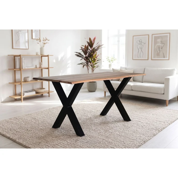 LC Home Esstisch »Lund« 160x85 cm Akazie massiv – Massivholztisch mit Baumkante & schwarzem X-Gestell – Bild 2