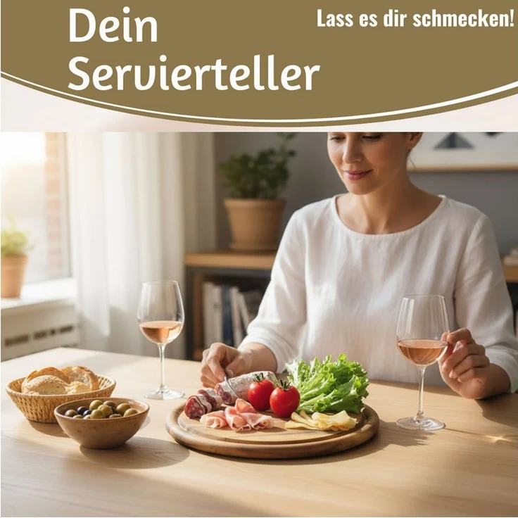 LS-LebenStil Servierbrett 4x Holz Fleischteller Servierteller 25cm Akazie Rund Schneidebrett, Holz, (Set - 4 Stück - Schneidebrett mit Saftrille Vesperbrett Brotzeitbrett, 4-St, Vesperbrett Servierteller Pizzateller Käsebrett Holzbrett) – Bild 4