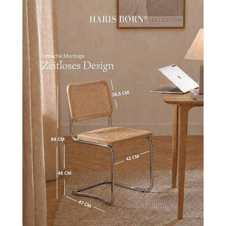 Haris Børn Freischwinger Wiener Geflecht SKØR - Handgefertigt in Italien - Premium Schwingstuhl (Set, 2 St), Buche ohne Armlehnen - Freischwinger Stühle - Rattanstühle Esszimmer – Bild 2