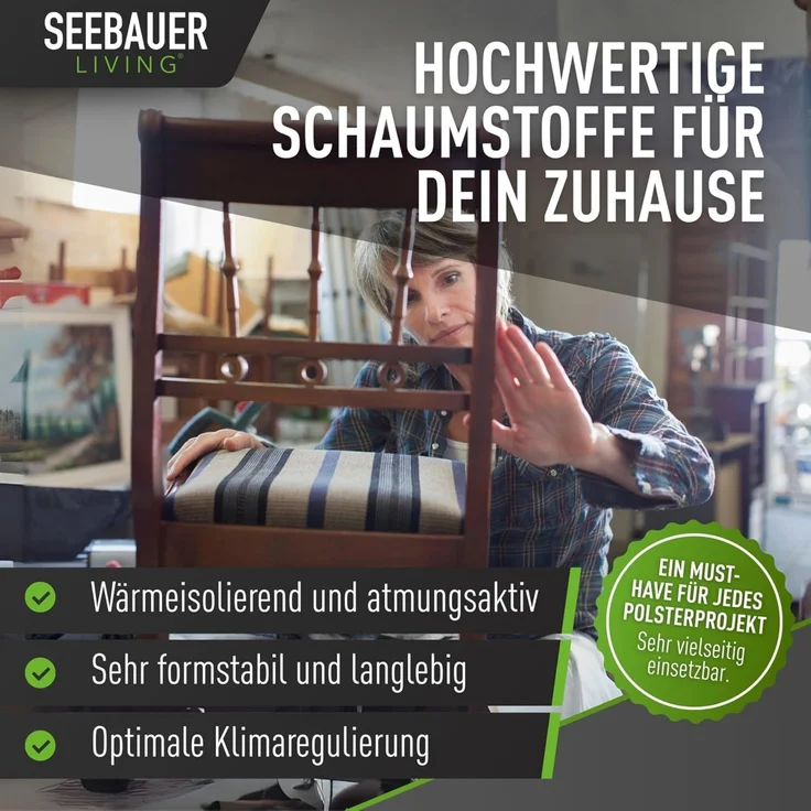 SEEBAUER Living Schaumstoff MEDIUM RG 35/40 (Mittelfest) 50 x 50 x 12 cm Schaumstoffplatte für Polster und Sitzkissen, Polsterschaumstoff als Zuschnitt für Sitzpolster – Bild 5