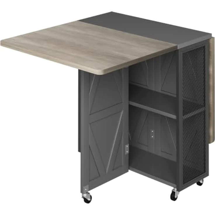 Jocoevol Esstisch Klappbar, Küchentisch mit Zweilagigem, für 2-4 Personen | Moderner Klapptisch, Esszimmertisch für Küchentisch mit Trennwand und Rollen für Küche & Esszimmer, 120x60x76cm, Mattschwarz – Bild 9
