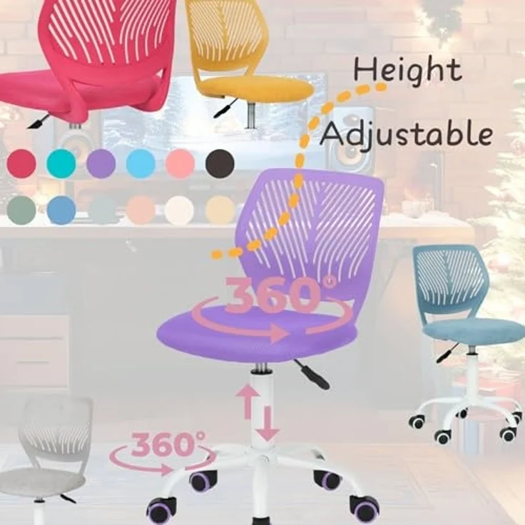 FurnitureR Esszimmer-Drehstühle, 1PC Küchenstuhl, gepolsterter Stuhl, Drehstuhl, bequemer Stuhl mit Rädern, Rückenlehne, armloser Stuhl für Esszimmer, Wohnzimmer, Blau – Bild 5
