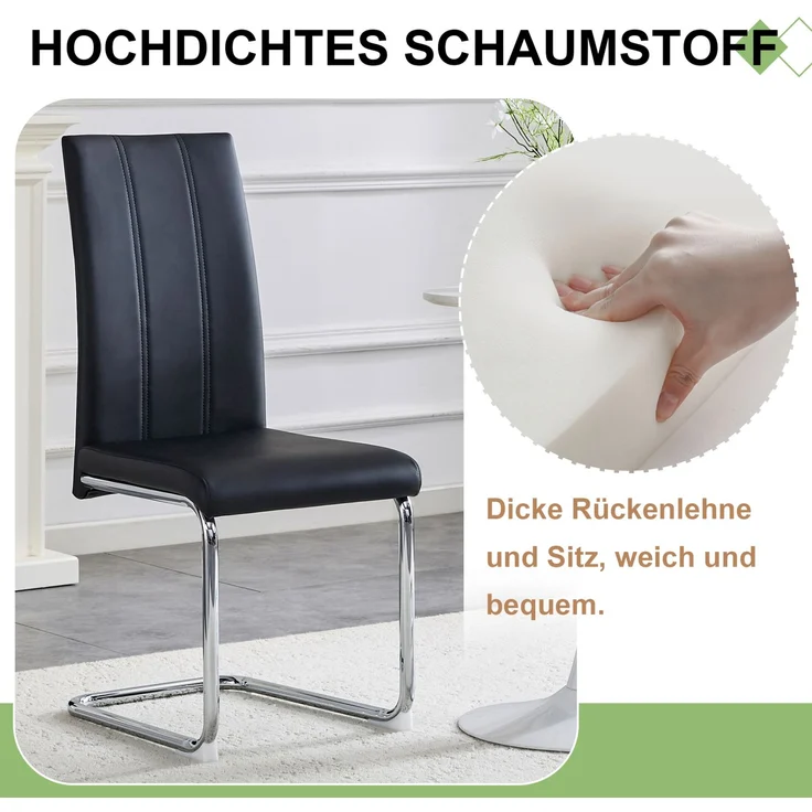 Esszimmerstuhl aus PU-Leder mit Metallgestell, 54,5x43x99 cm, schwarz – Bild 7