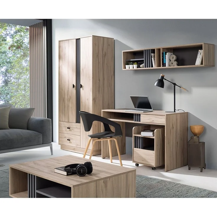 Lomadox Schreibtisch ANTIGUA-133, Eiche mit Anthrazit, 1 Fach, 1 Schublade, 120 cm breit – Bild 4