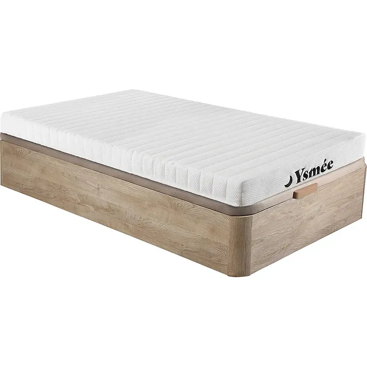 Vente-unique - STELO Set aus Matratze und Bettgestell Holz, PlatteStoff Beige - B 90 cm x H 30 cm12 cm x L 190 cm