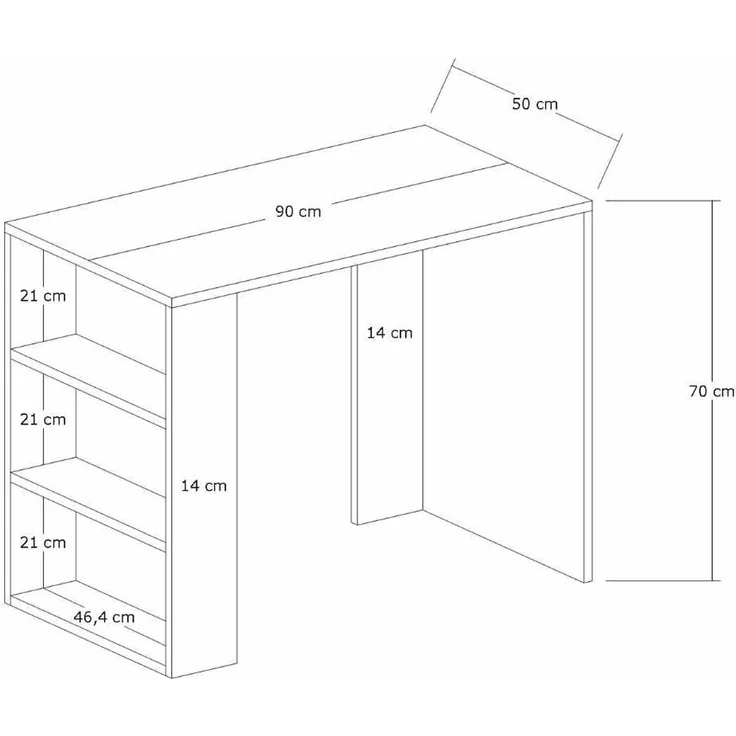 Scandinavian Study Desk, White, 90 x 70 x 50 cm | 100% Melamine Coated Particle Board, 18 mm Thick | Multipurpose with Numerous Shelves & Storage – Bild 3