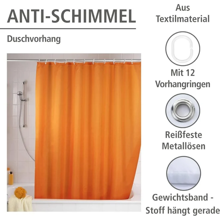WENKO UNI Duschvorhang 180 x 200 cm, Orange, waschbar – Bild 4