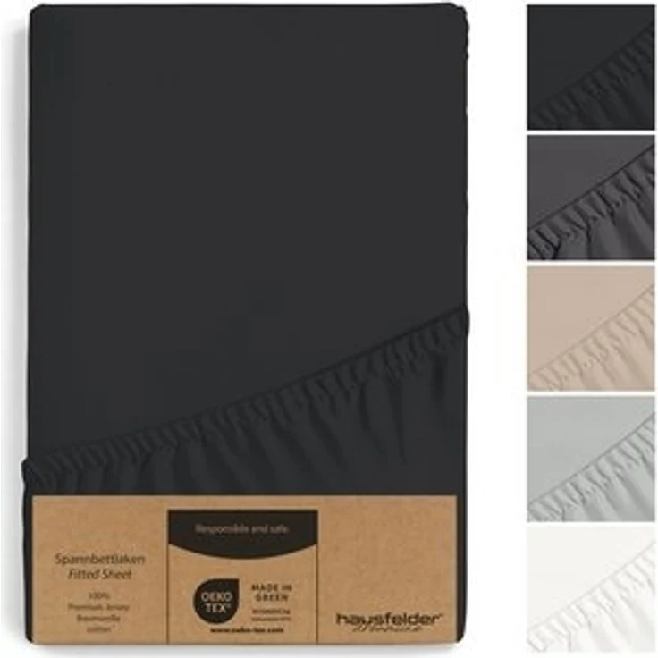 Hausfelder Spannbettlaken Topper Bettlaken 90/100x200 cm, bis 15 cm Matratzenhöhe, Schwarz, Jersey-Baumwolle, Gummizug: rundum, (1 Stück), verschiedene Farben und Größen – Bild 6