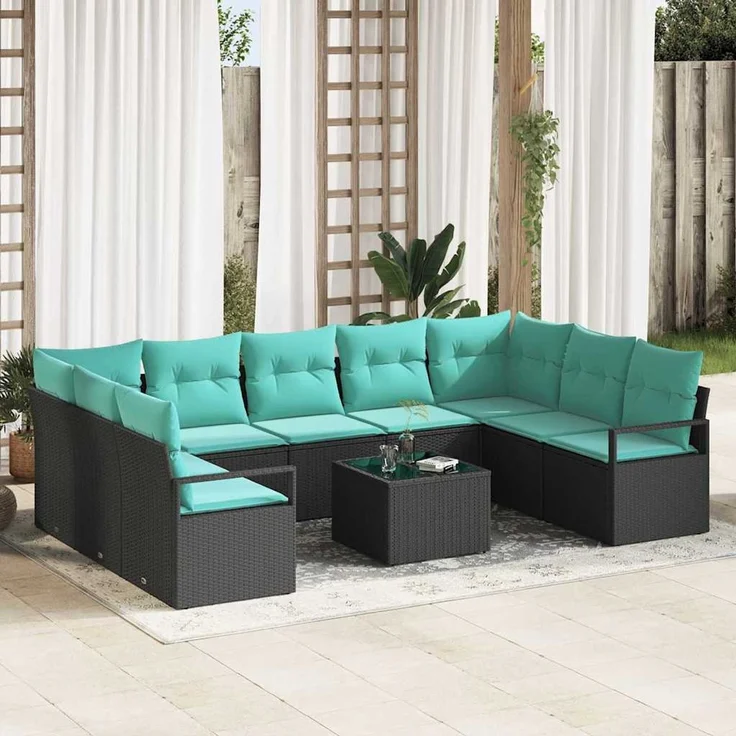vidaXL Sofa Set 10 stk. Schwarz [Synthetisch]: Poly Rattan 3346556 – Bild 1