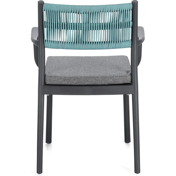 Gartenstuhl Alvin mit Armlehne, Metallgestell modern, anthrazit hellblau, gepolstert stapelbar – Bild 5